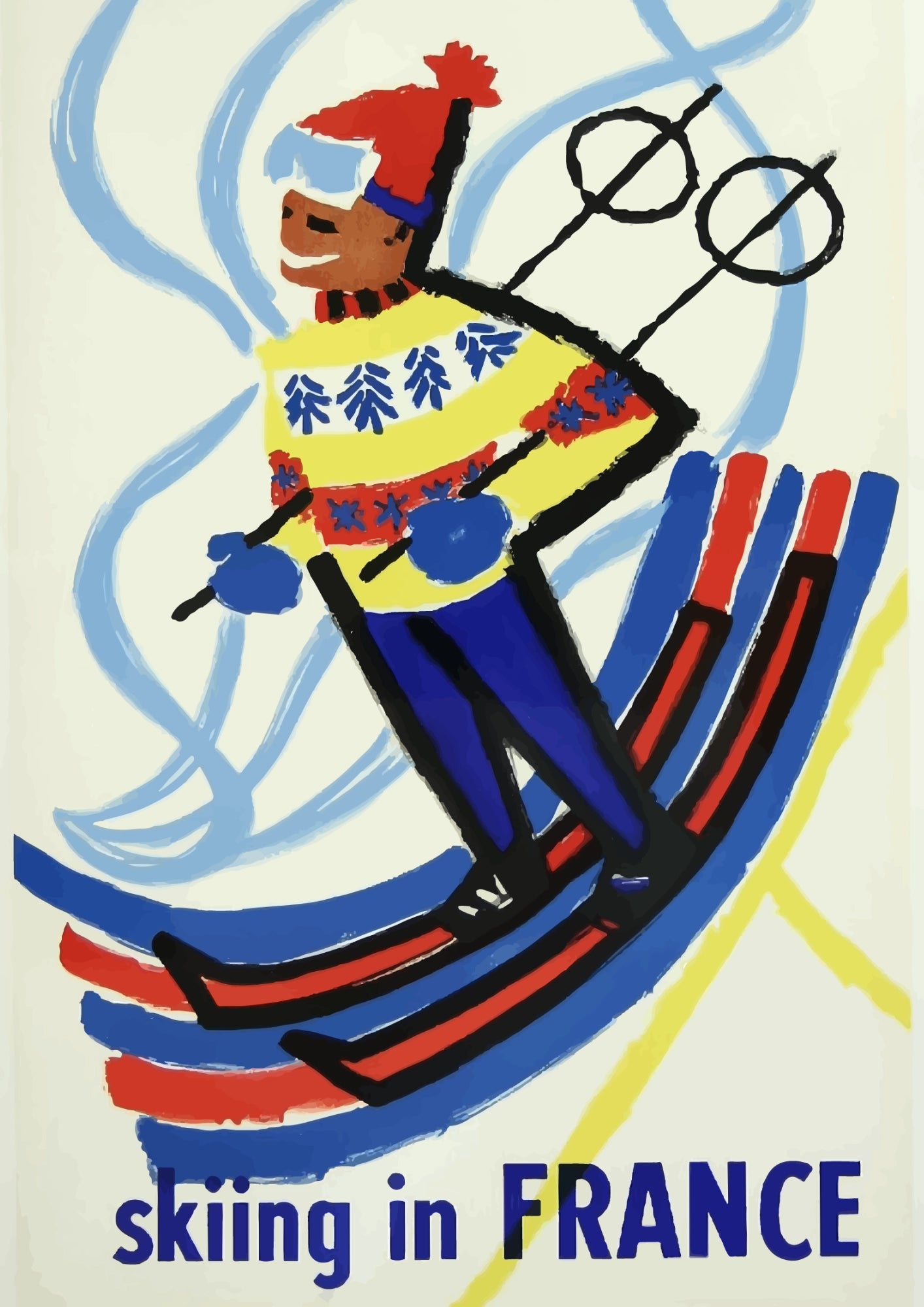 Skiing in France Kolorowy Narciarz Plakat