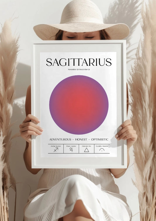 Zodiakalny Strzelec z Cechami i Symbolami Astrologicznymi Plakat