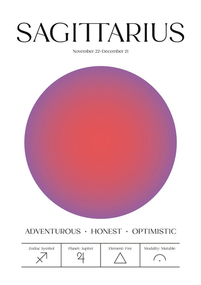 Zodiakalny Strzelec z Cechami i Symbolami Astrologicznymi Plakat