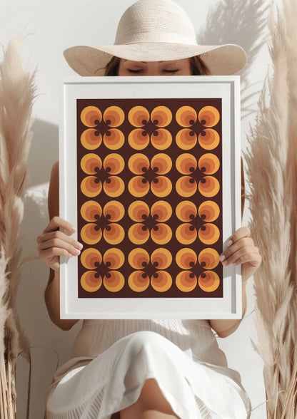 Retro Geometryczne Wzory w Odcieniach Pomarańczu Plakat