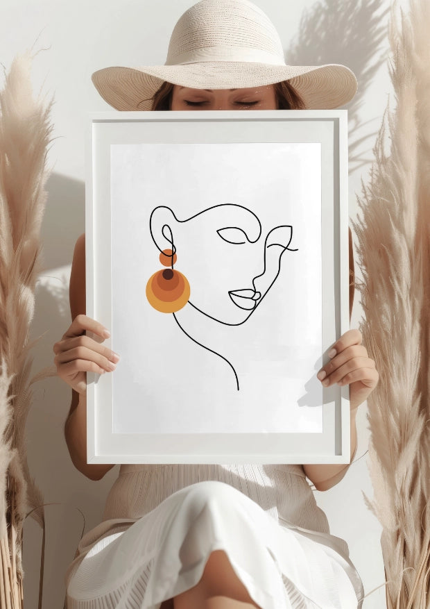 Minimalistyczna Twarz z Kolorowymi Kolczykami Plakat