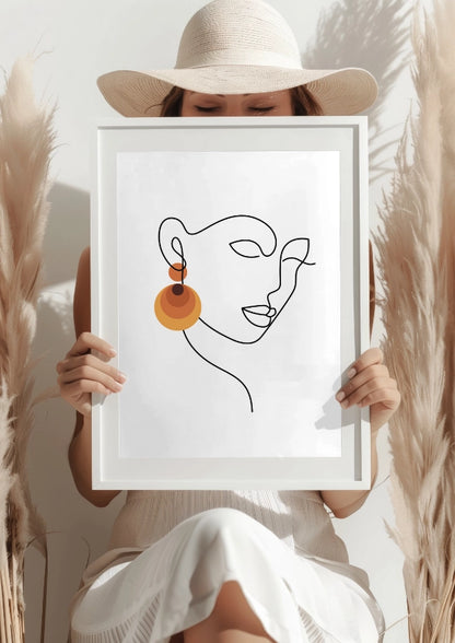Minimalistyczna Twarz z Kolorowymi Kolczykami Plakat