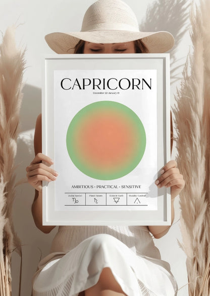 Zodiakalny Koziorożec z Aurą i Symbolami Astrologicznymi Plakat