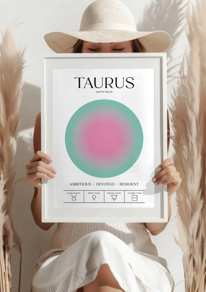 Zodiakalny Byk z Aurą i Symbolami Astrologicznymi Plakat