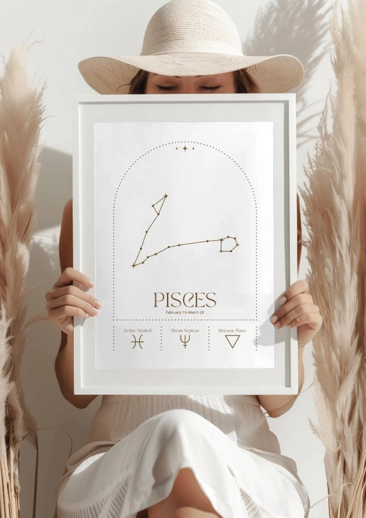 Zodiakalne Ryby z Konstelacją i Symbolami Astrologicznymi Plakat