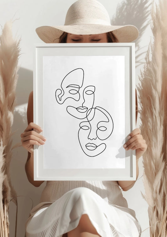 Twarze Jedną Linią Abstrakcyjny Plakat