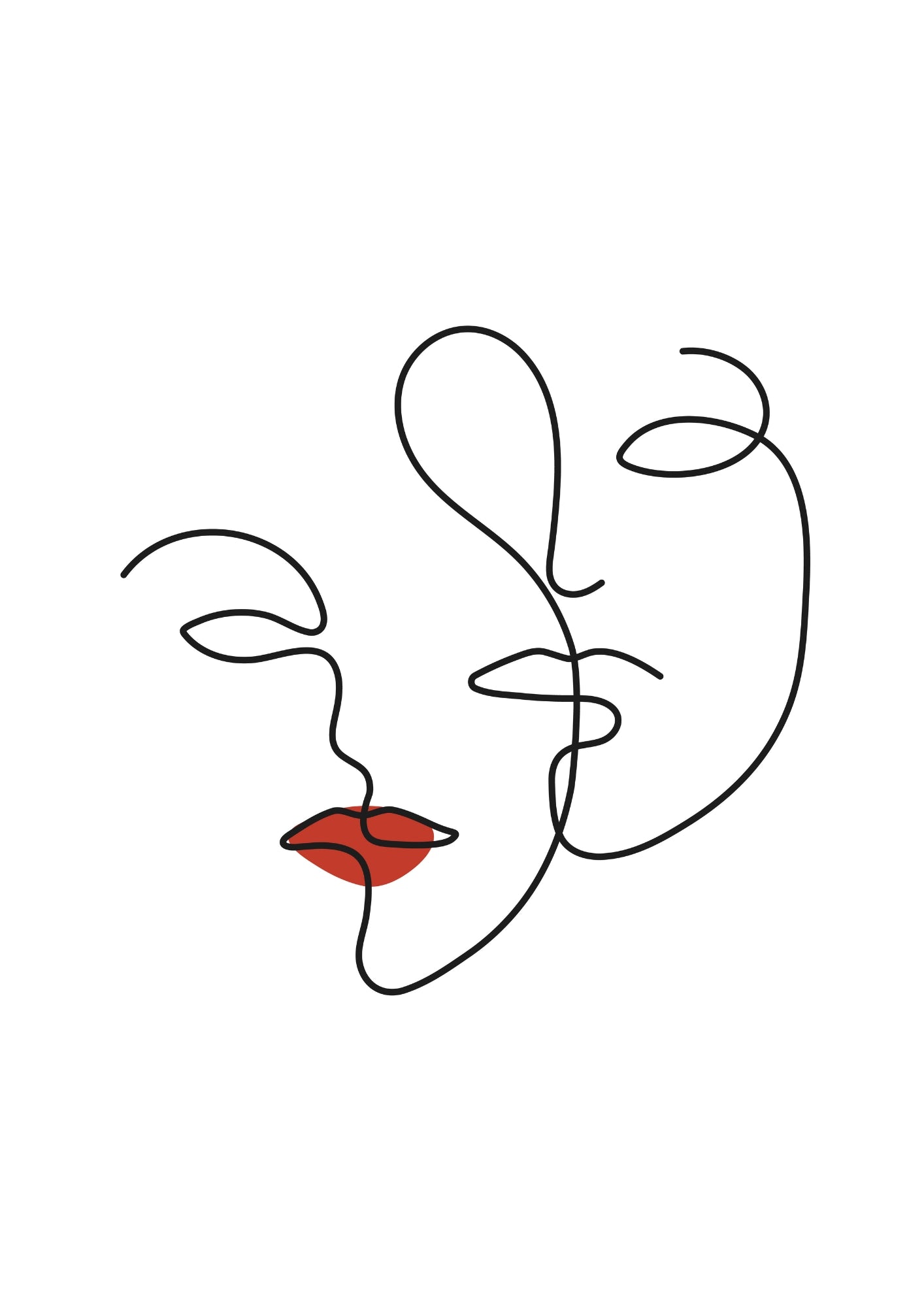 Minimalistyczny Jedna Linia - Twarz z Czerwonymi Ustami Plakat