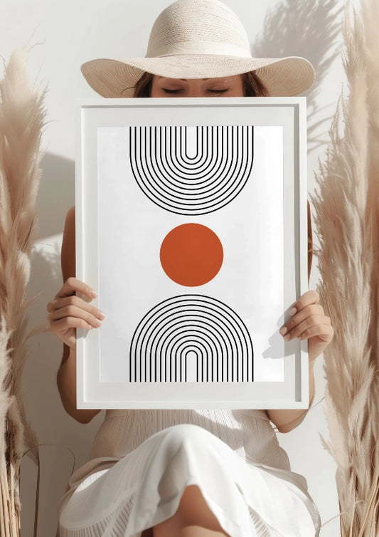 Geometryczny Minimalistyczny - Czerwona Kropka i Linie Plakat