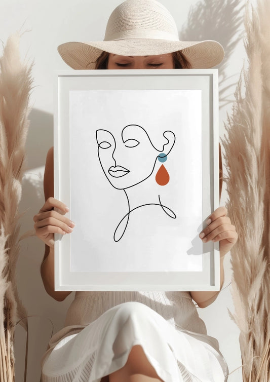 Minimalistyczna Kobieta z Kolorowym Kolczykiem Plakat
