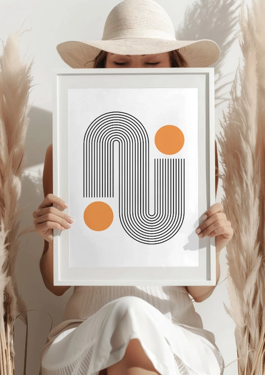 Symetria Linii z Pomarańczowymi Okręgami Plakat