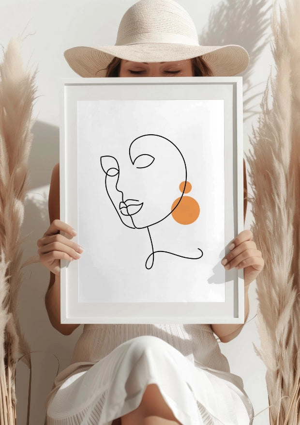Minimalistyczny Portret z Pomarańczowymi Akcentami Plakat