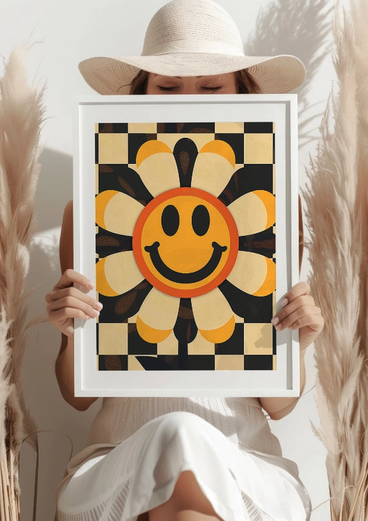 Retro Uśmiechnięty Kwiat Plakat