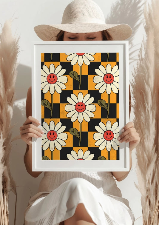 Radosne Kwiaty na Geometrycznym Tle Plakat