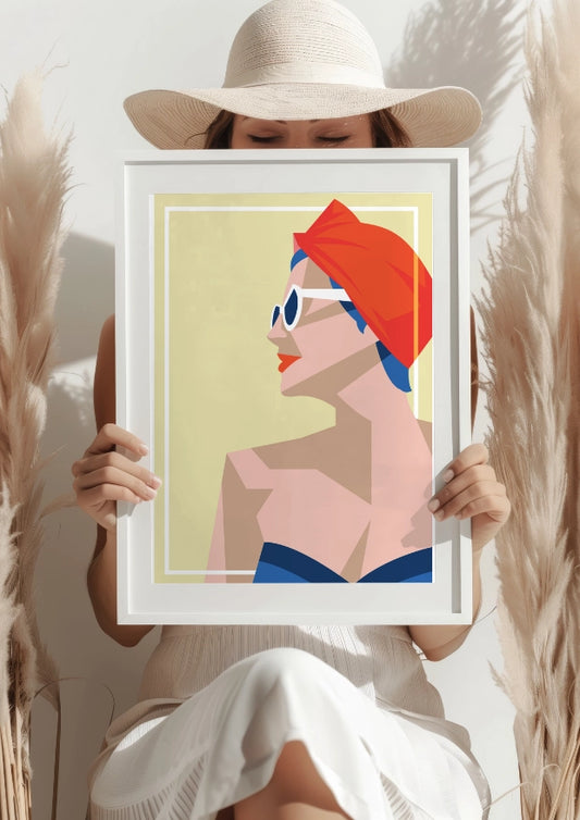Profil Eleganckiej Kobiety w Okularach i Turbanie Plakat