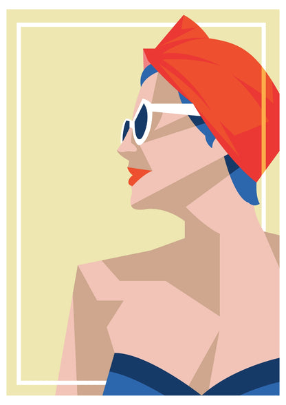 Profil Eleganckiej Kobiety w Okularach i Turbanie Plakat