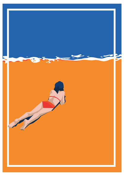 Kobieta na Plaży Patrząca w Morze Plakat