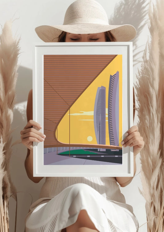 Nowoczesna Architektura w Świetle Zachodzącego Słońca Plakat