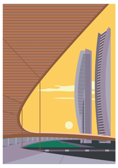 Nowoczesna Architektura w Świetle Zachodzącego Słońca Plakat