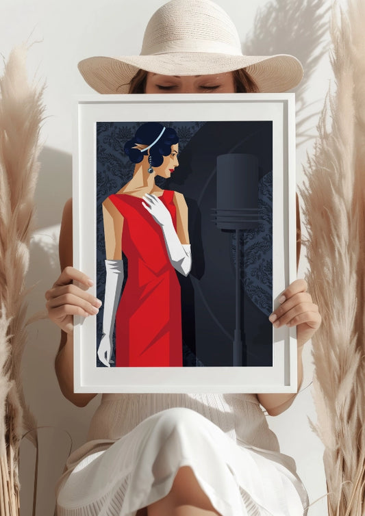 Śpiewaczka Art Deco - Elegancja Czerwieni - Plakat