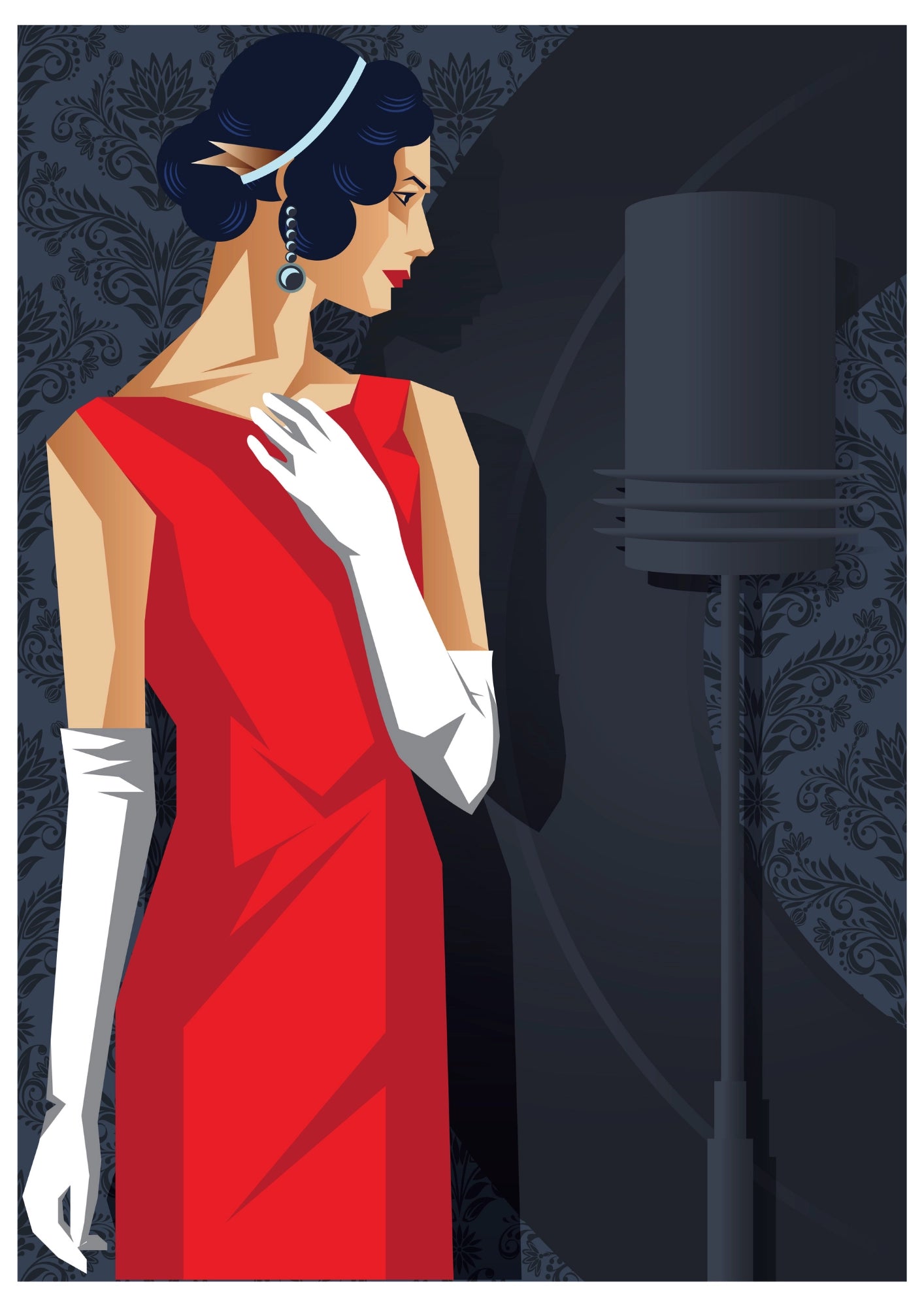 Śpiewaczka Art Deco - Elegancja Czerwieni - Plakat