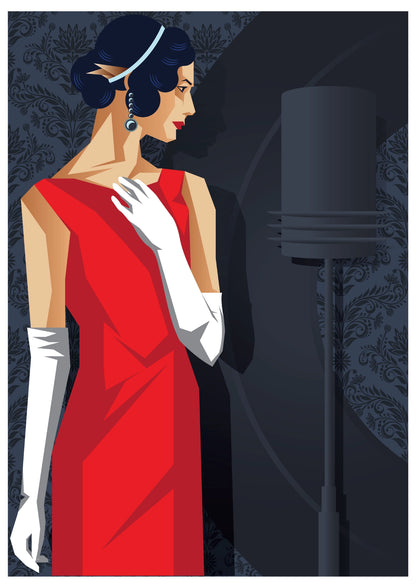 Śpiewaczka Art Deco - Elegancja Czerwieni - Plakat