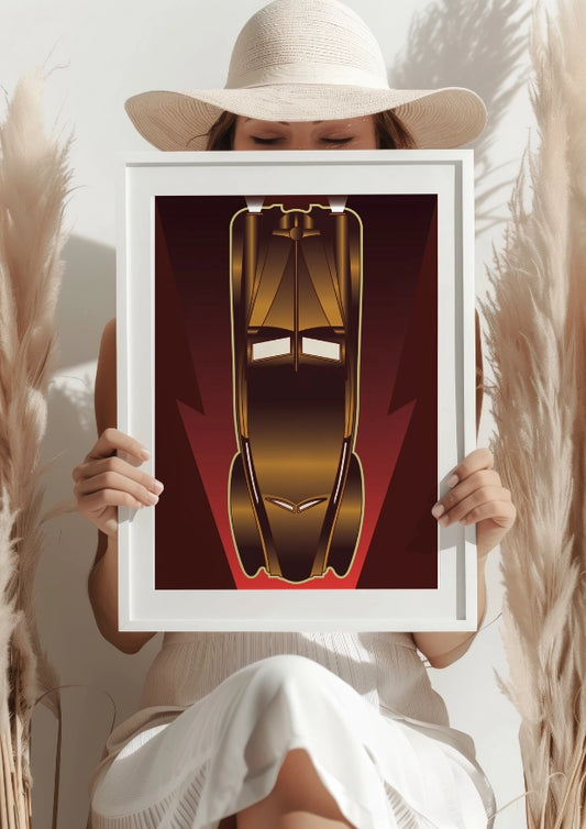Złota Limuzyna w Stylu Art Deco - Plakat Samochodowy