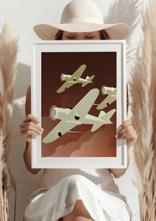 Eskadra Klasycznych Samolotów - Lotniczy w Stylu Art Deco Plakat