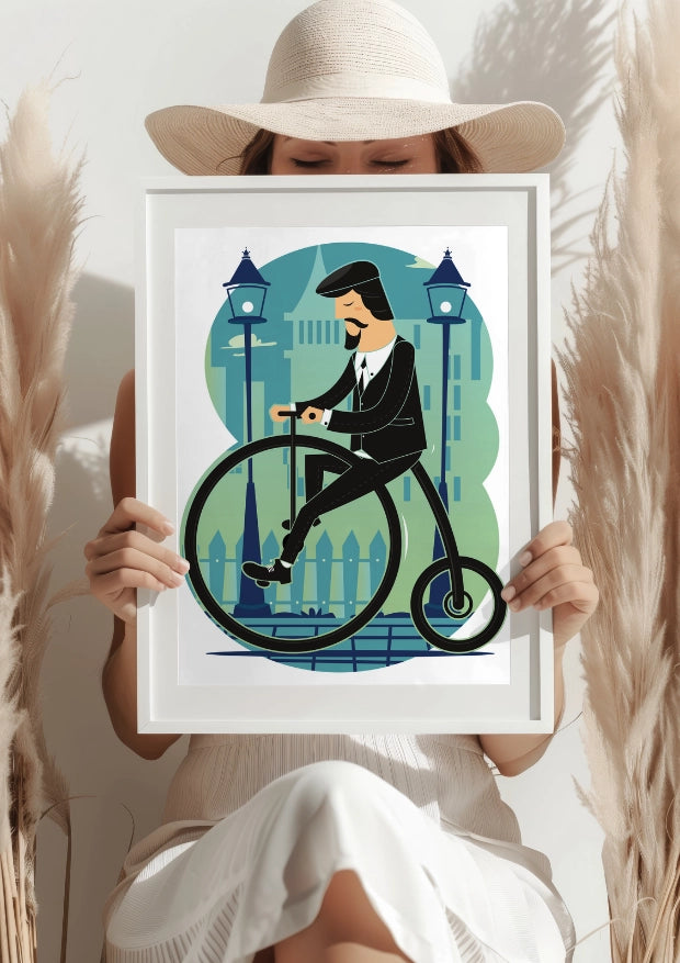 Elegancki Mężczyzna na Rowerze Retro - Plakat