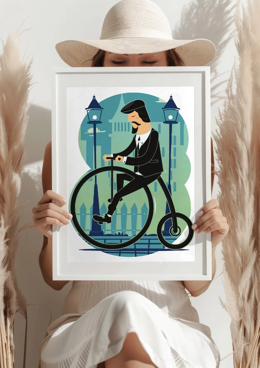 Elegancki Mężczyzna na Rowerze Retro - Plakat