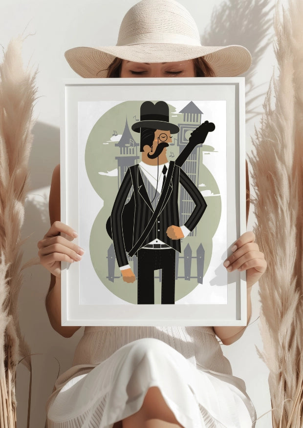 Gitarzysta Retro w Kapeluszu - Plakat