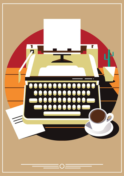 Retro Maszyna do Pisania z Kawą – Plakat