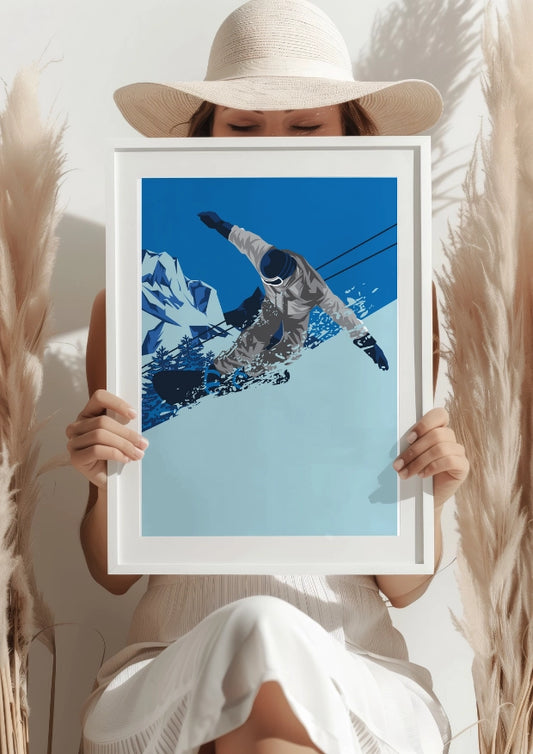 Snowboardzista na stoku górskim – Plakat