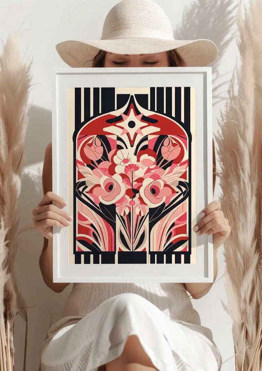 Kwiatowy Motyw w Art Deco – Plakat