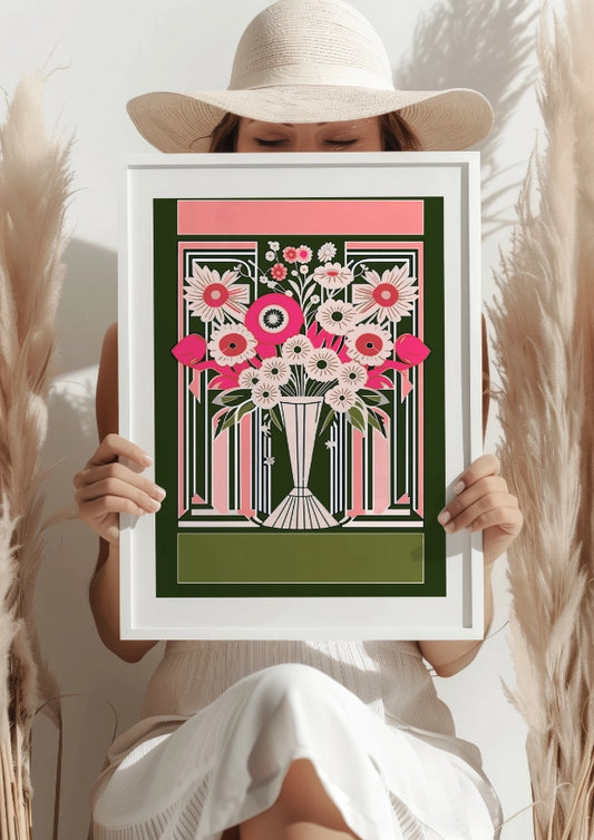 Geometryczny Bukiet Kwiatów w Art Deco – Plakat