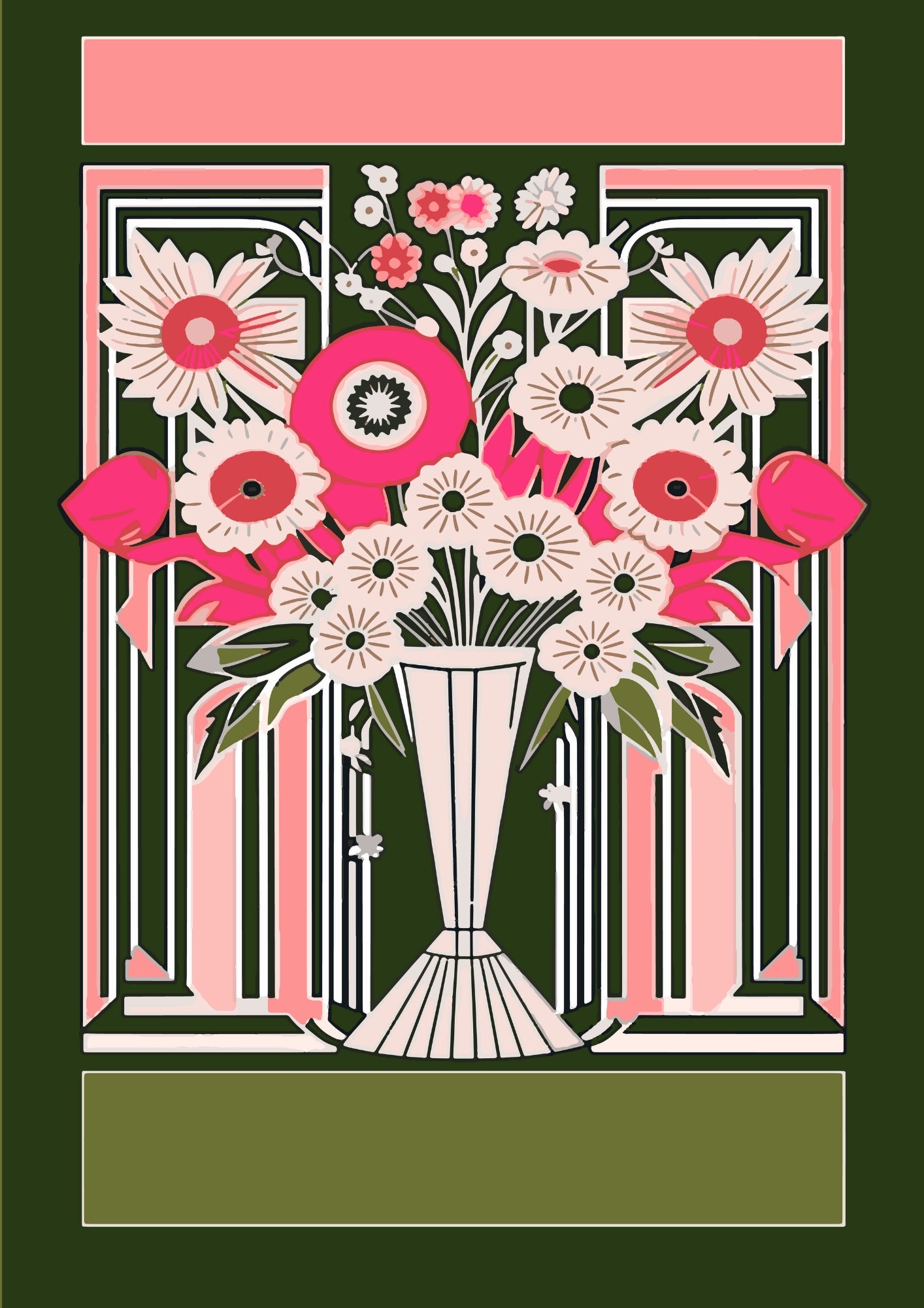 Geometryczny Bukiet Kwiatów w Art Deco – Plakat