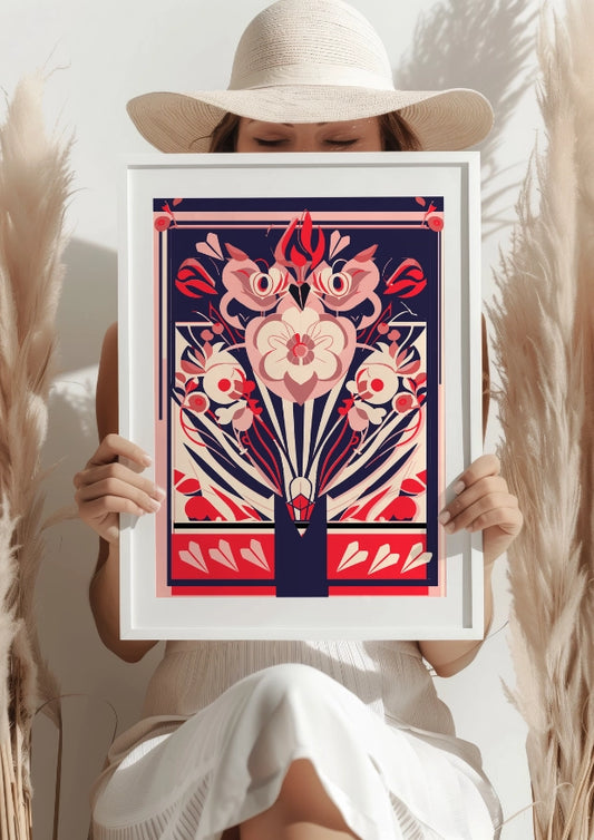 Nowoczesne Kwiaty w Geometrycznej Ramie – Plakat
