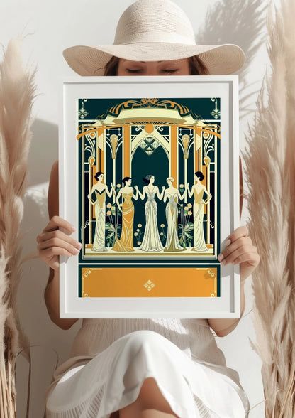Złote Damy Art Deco w Klasycznej Ramie Plakat