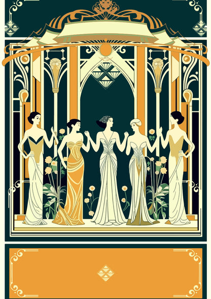 Złote Damy Art Deco w Klasycznej Ramie Plakat