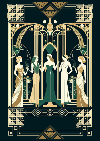 Stylowe Kobiety Art Deco w Złotej Ramie Plakat
