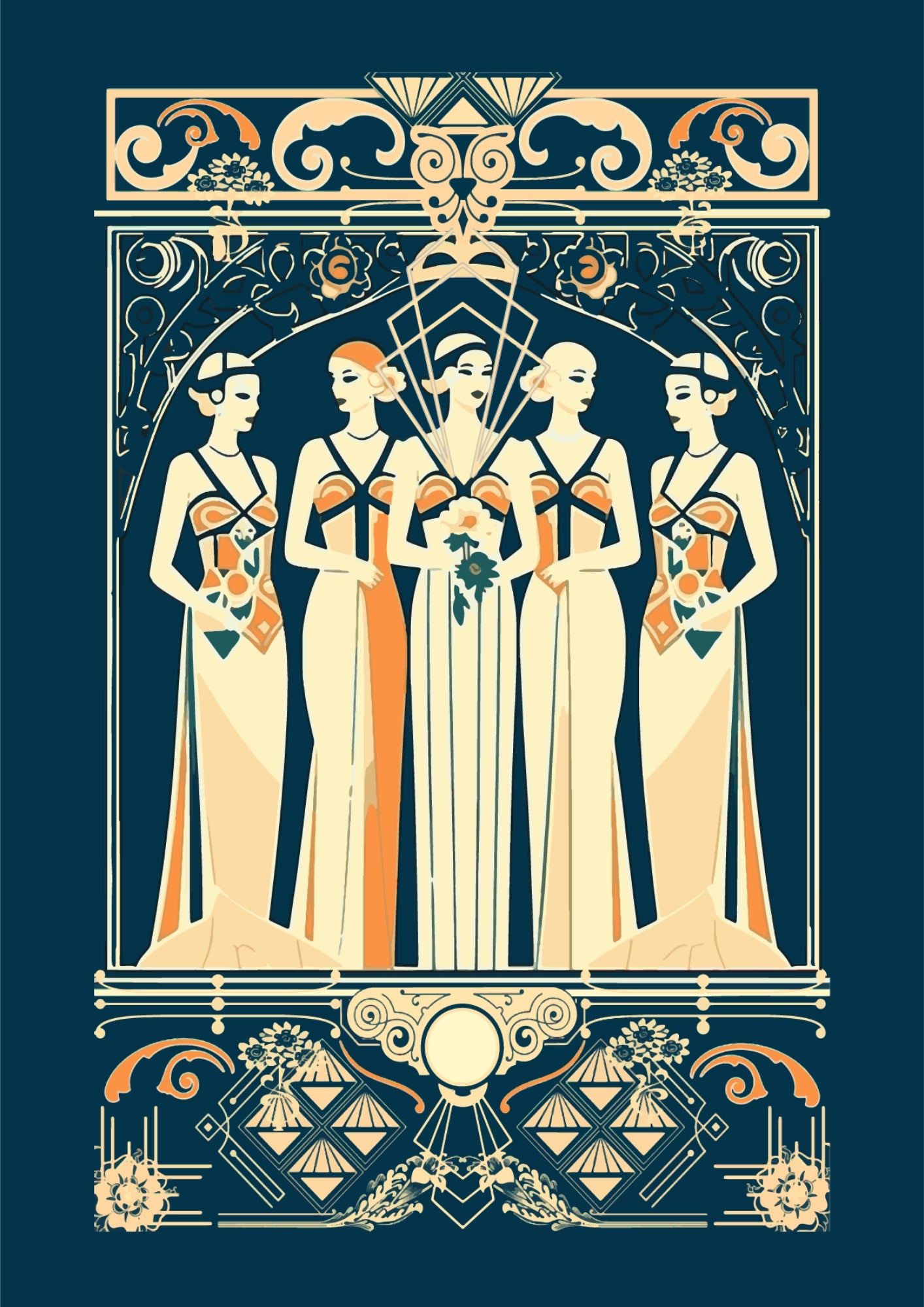 Stylowe Kobiety w Art Deco Kompozycji Plakat