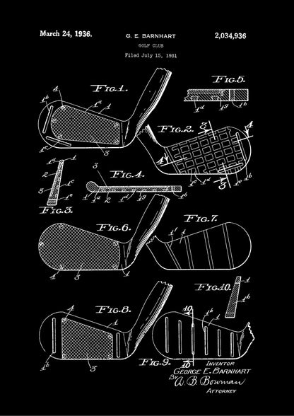Patent na Innowacyjną Główkę Kija Golfowego z 1936 Roku Plakat