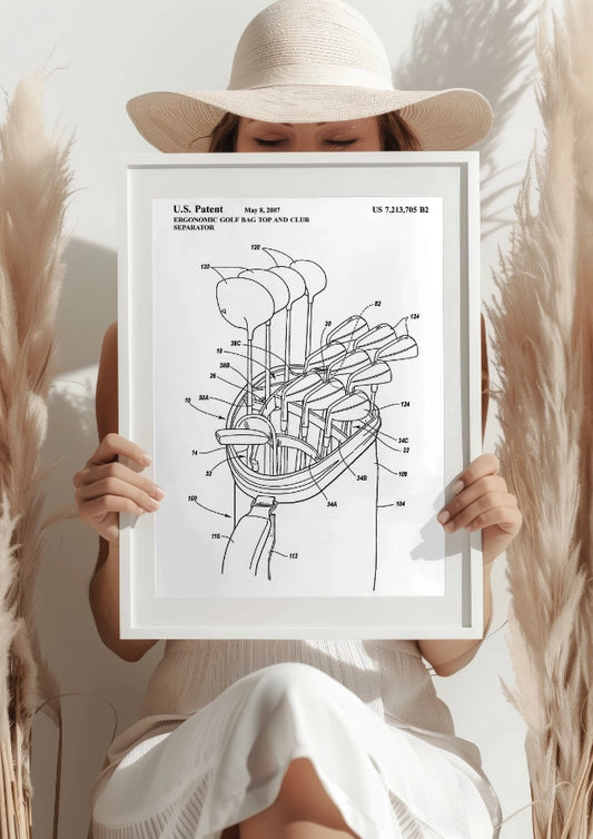 Patent na Ergonomiczną Torbę Golfową z Separatorem Kijów Plakat