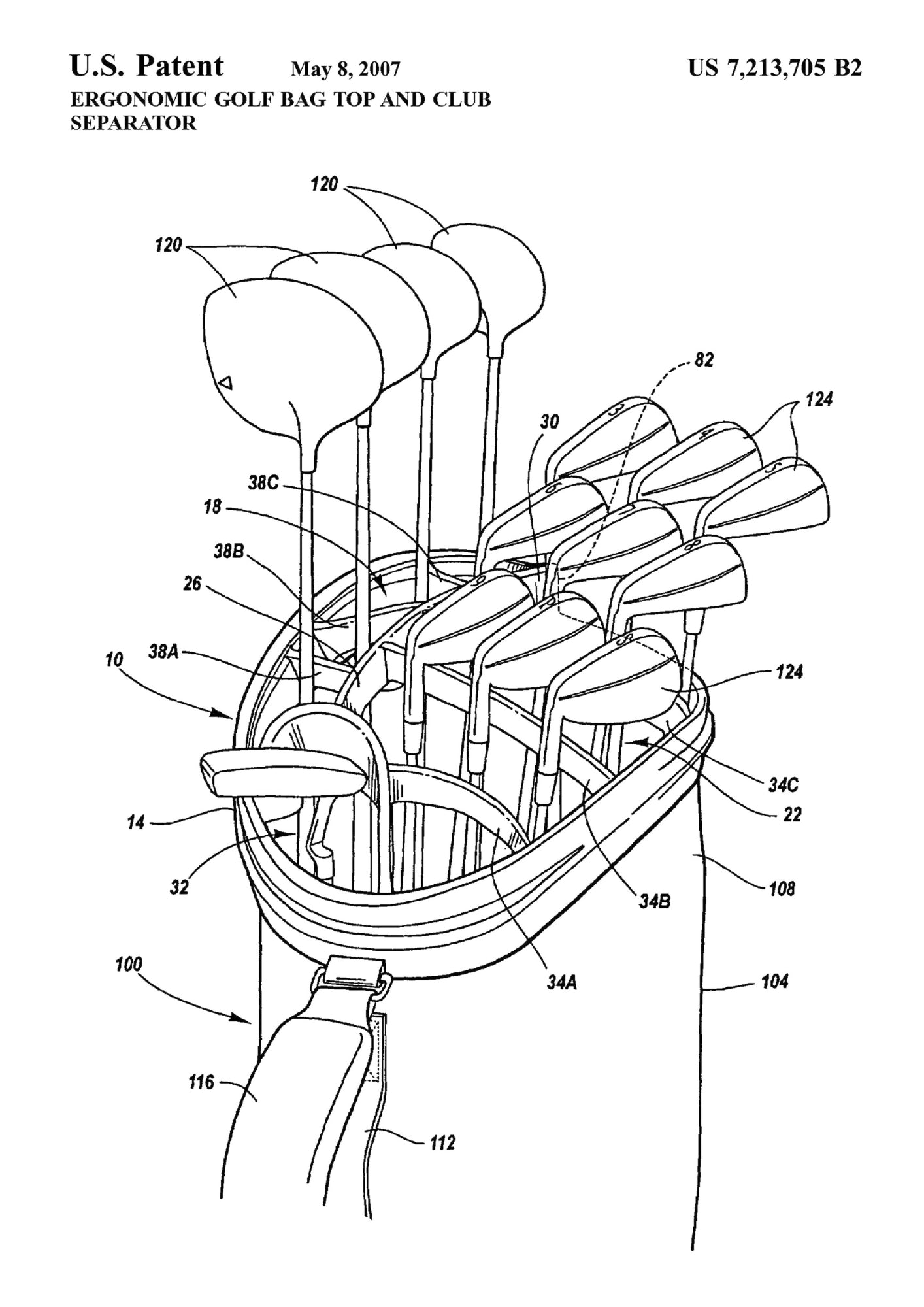 Patent na Ergonomiczną Torbę Golfową z Separatorem Kijów Plakat