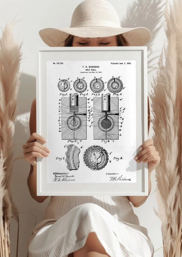 Patent na Piłkę Golfową z 1902 Roku na Białym Tle Plakat