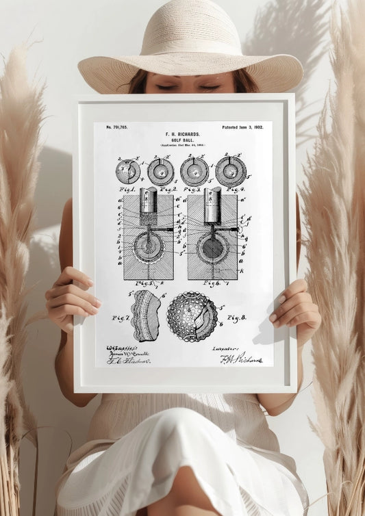 Patent na Piłkę Golfową z 1902 Roku na Białym Tle Plakat