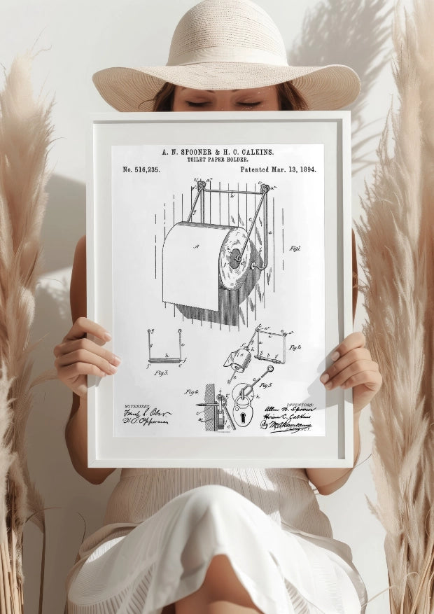 Patent na Uchwyt na Papier Toaletowy z 1894 Roku na Białym Tle Plakat