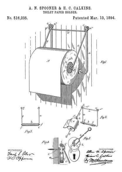 Patent na Uchwyt na Papier Toaletowy z 1894 Roku na Białym Tle Plakat