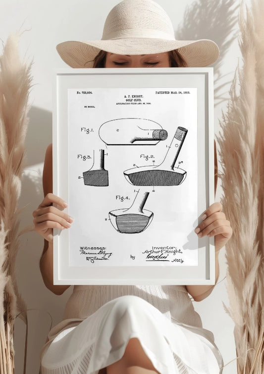 Patent na Kij Golfowy z 1903 Roku na Białym Tle Plakat