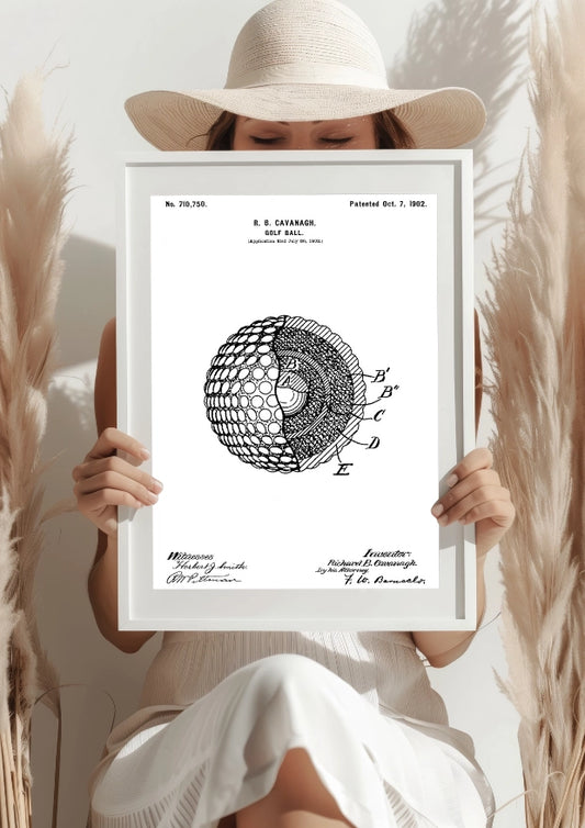 Patent na Piłkę Golfową z 1902 Roku na Białym Tle Plakat