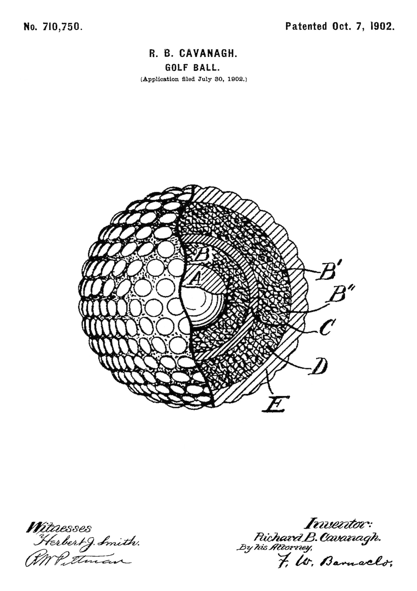 Patent na Piłkę Golfową z 1902 Roku na Białym Tle Plakat
